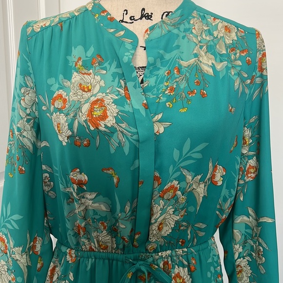 DR2 BY DANIEL RAINN Split Neck Long Sleeve Mini Dress Size M - Teal green NWOT - Picture 5 of 7